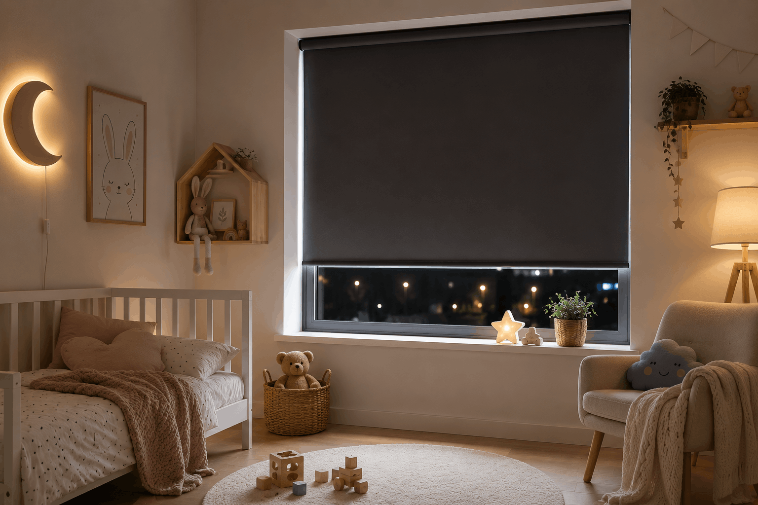 Verduisterend rolgordijn voor de babykamer