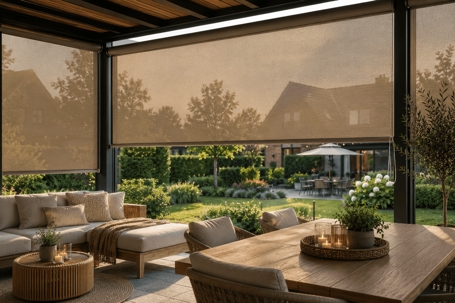 Rolgordijn buiten bij een terras
